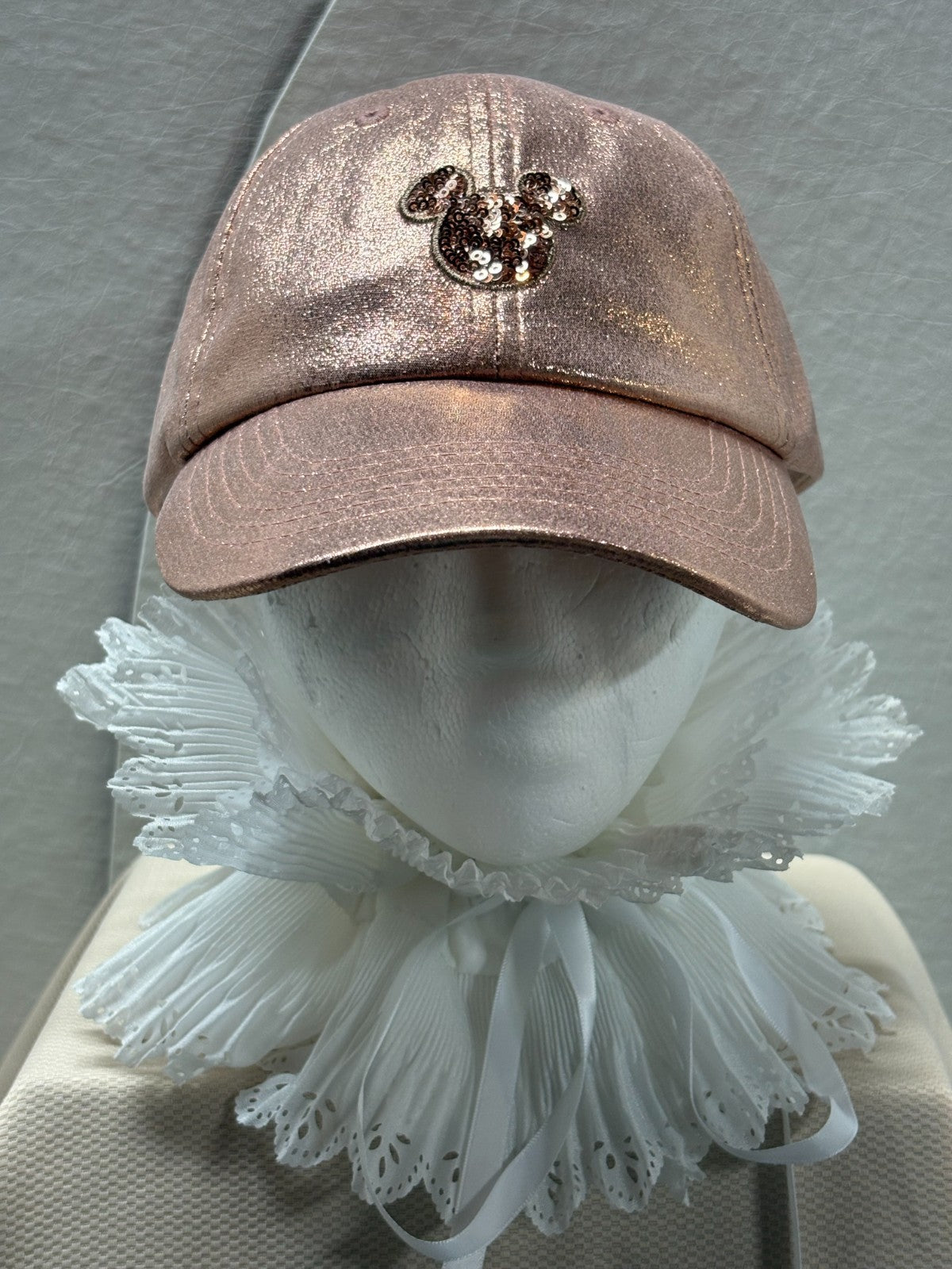 Rose Gold Sequin Mouse Ears Baseball Cap- Metallic Glitter Hat - one size - Pink
