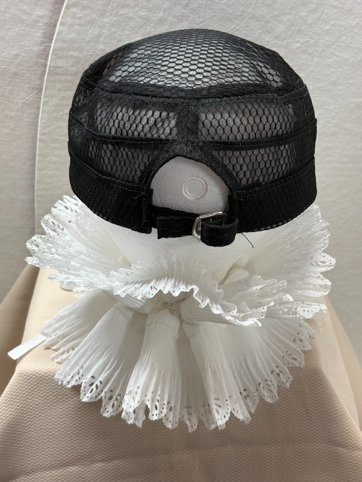 Dog Lover Bling Hat - Paw Print Rhinestone Cap - Black Mesh - Lace Ruffle