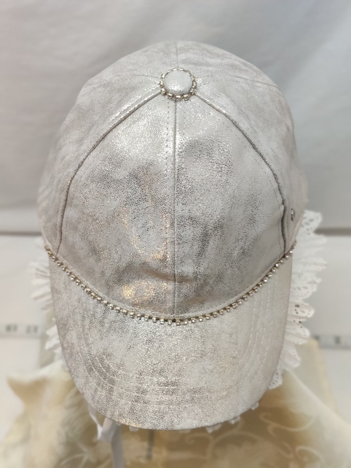 Silver Metallic Baseball Cap Bling Rhinestone Trim - Sparkly Glam Athleisure Hat