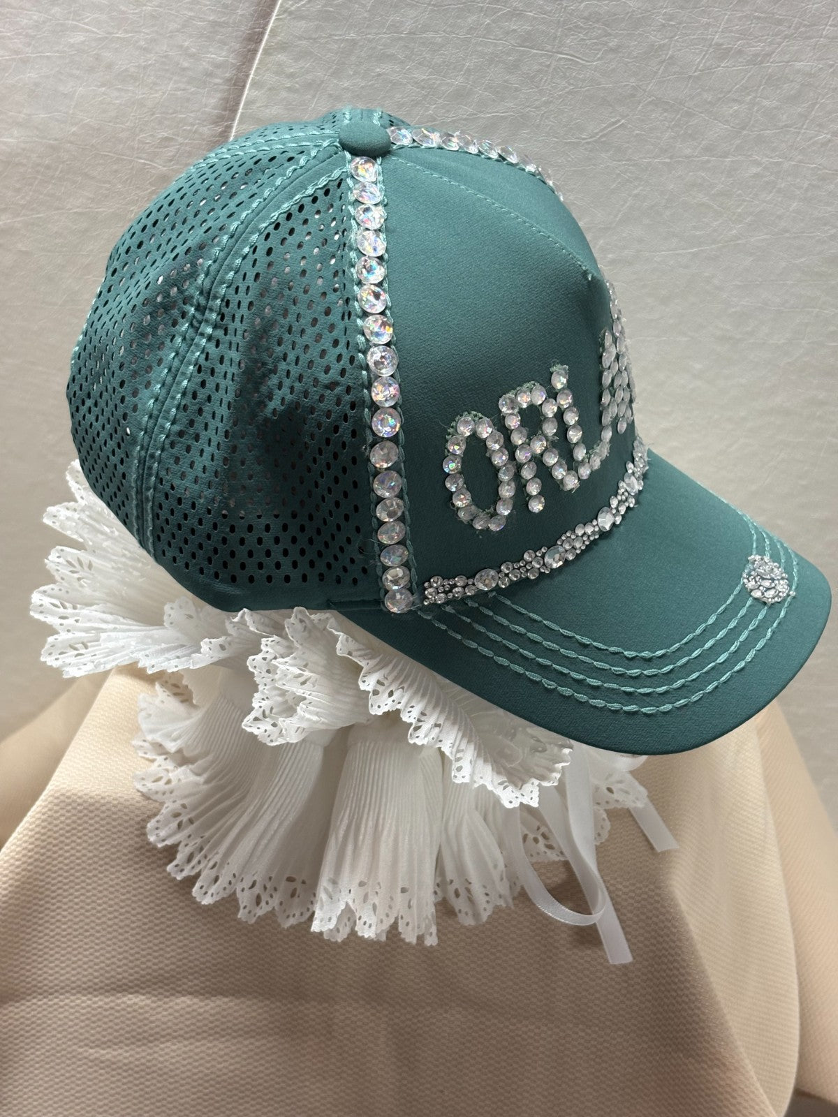 Orlando Bling Baseball Cap - Rhinestone Sage Green Trucker Hat - Handmade Sparky