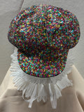 Multicolor Sequin Newsboy Cap - Rainbow Confetti Flat Cap - Sparkle Festival Hat