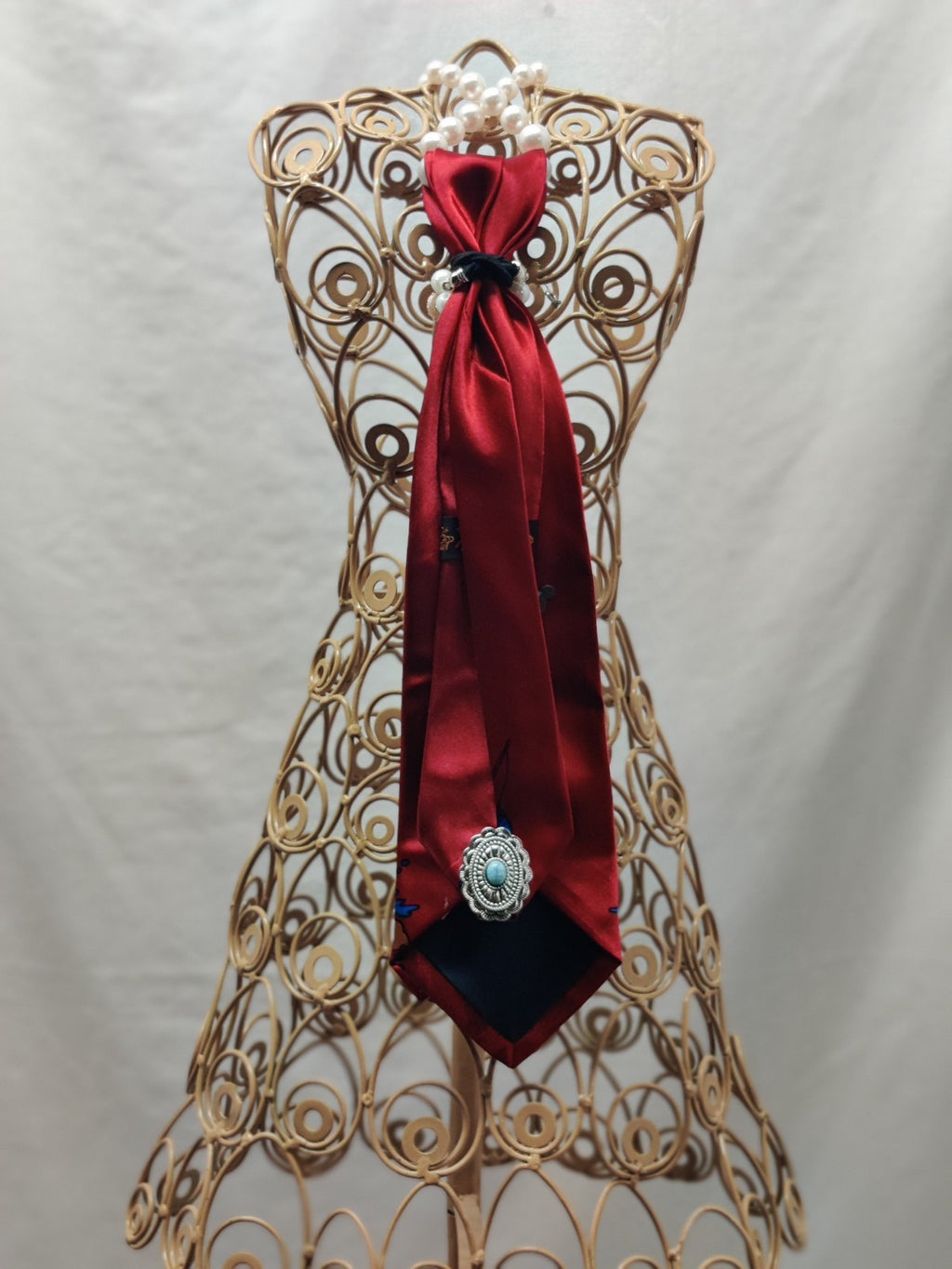 Women's Disney Jabot Necklace - Red Satin Silk Tie - Mickey Mouse - Pearl