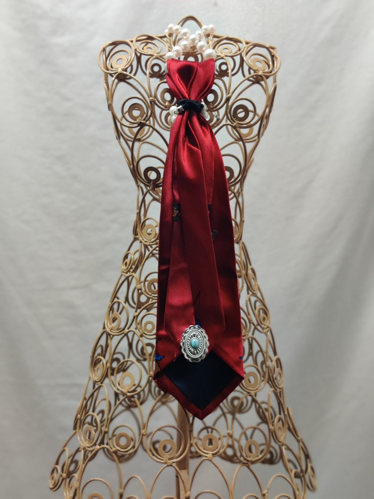 Women's Disney Jabot Necklace - Red Satin Silk Tie - Mickey Mouse - Pearl