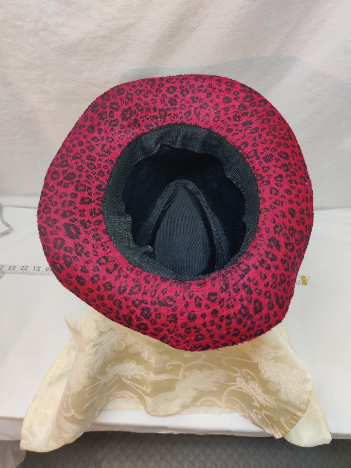 VERA by New York Fedora Hat Fuchsia Pink Black Leopard Print - Gold Flower Pearl