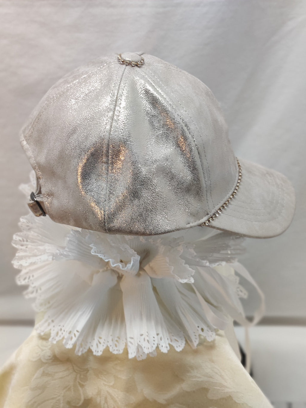 Silver Metallic Baseball Cap Bling Rhinestone Trim - Sparkly Glam Athleisure Hat