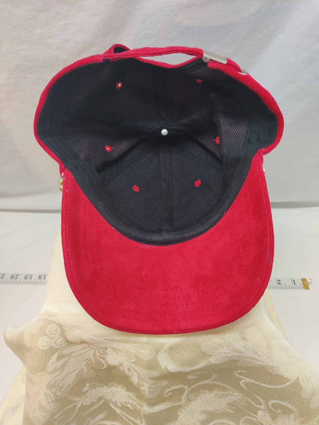 Red Suede Baseball Cap Ruby Rhinestone Jewels - Valentine Christmas Bling Hat