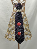Women's Polka Dot Jabot Necklace - Navy Plum Tie - Red Mosaic Buttons