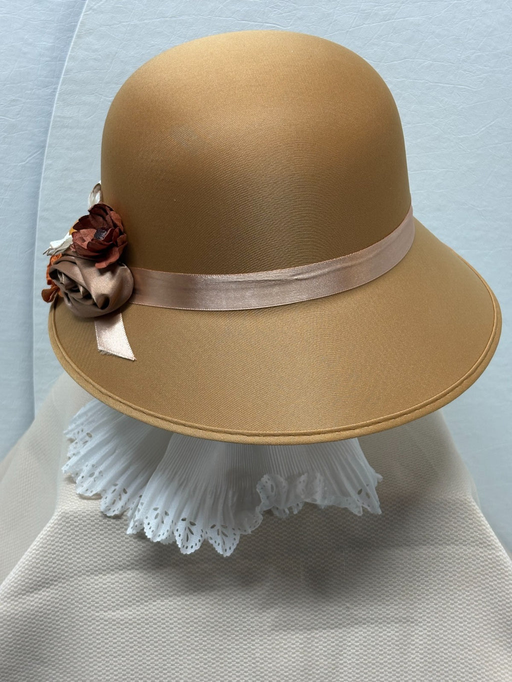 Tan Bowler Derby Hat - Boho Floral Daisy Rose - Tea Party Church Hat - Handmade