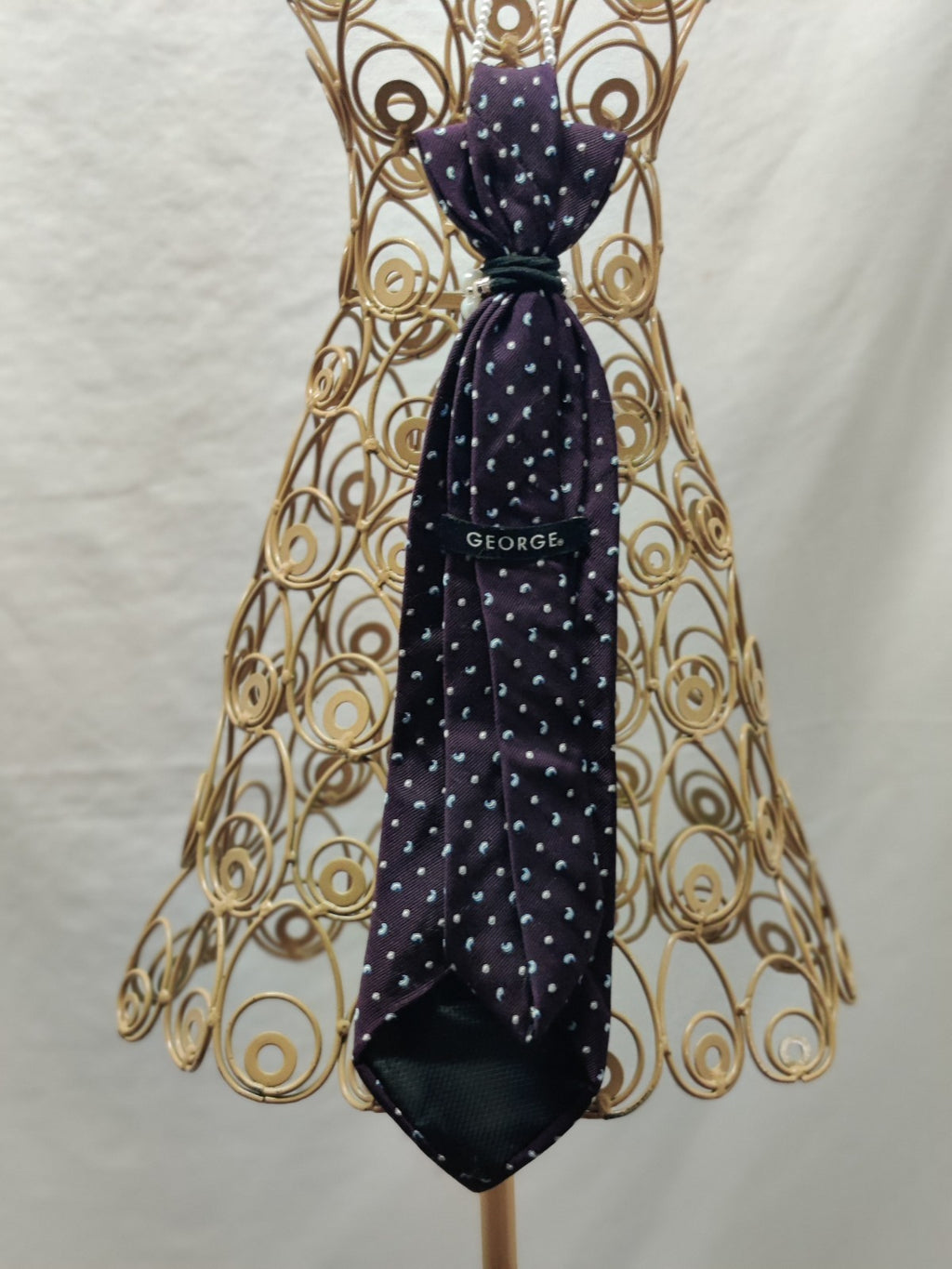 Women's Polka Dot Jabot Necklace - Navy Plum Tie - Red Mosaic Buttons