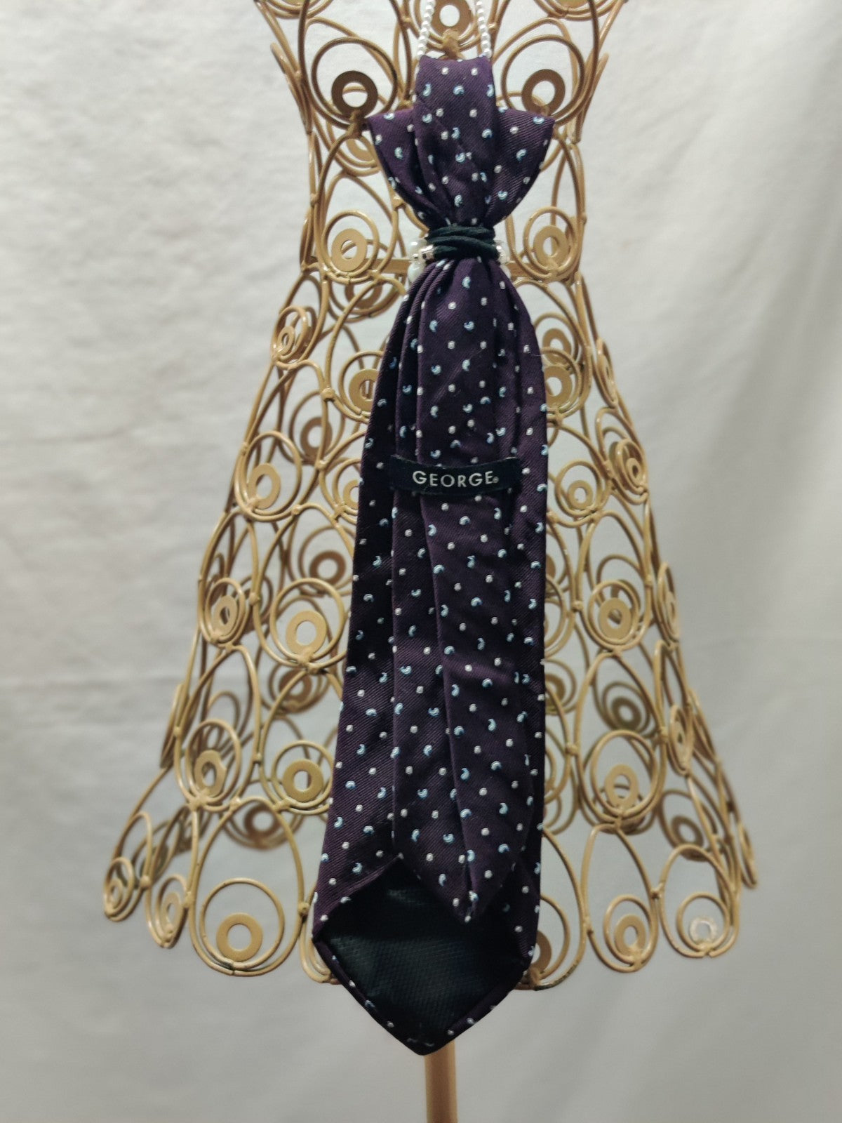 Women's Polka Dot Jabot Necklace - Navy Plum Tie - Red Mosaic Buttons