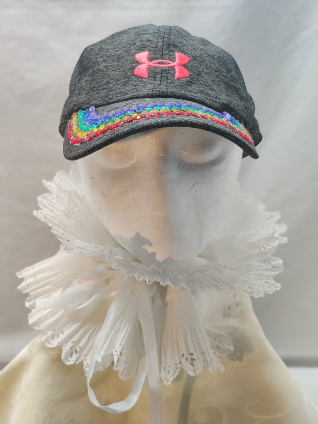 Women's Rainbow Bling Baseball Cap - Under Armour Gray - Pink Logo - Pride - OOA