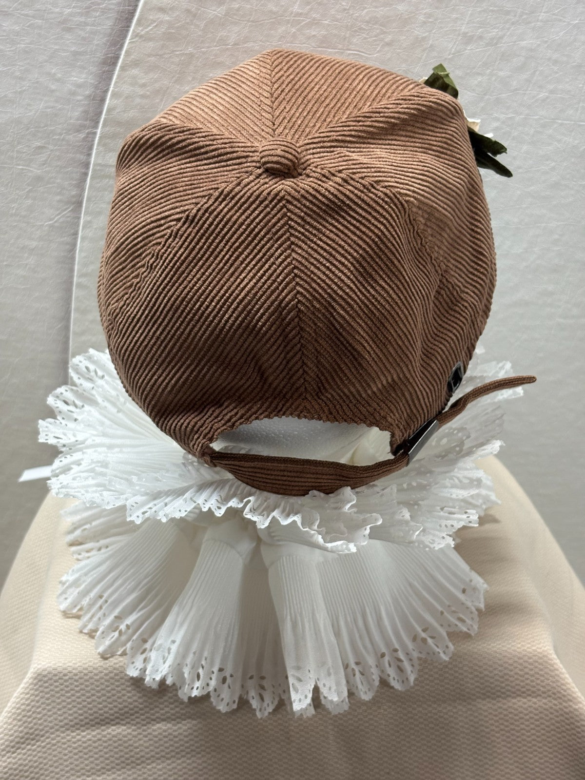 Handmade Brown Corduroy Baseball Cap - Floral & Rhinestone Fall Bling Hat