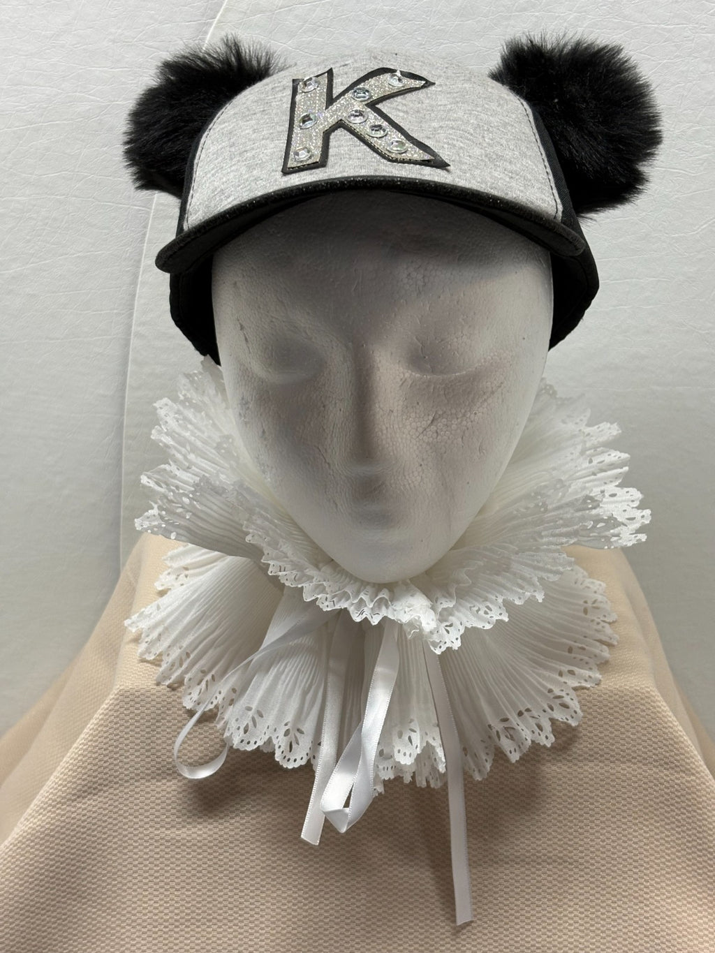 Black Grey Bling Baseball Cap Letter K - Sparkle Glitter Brim - Fuzzy Ears