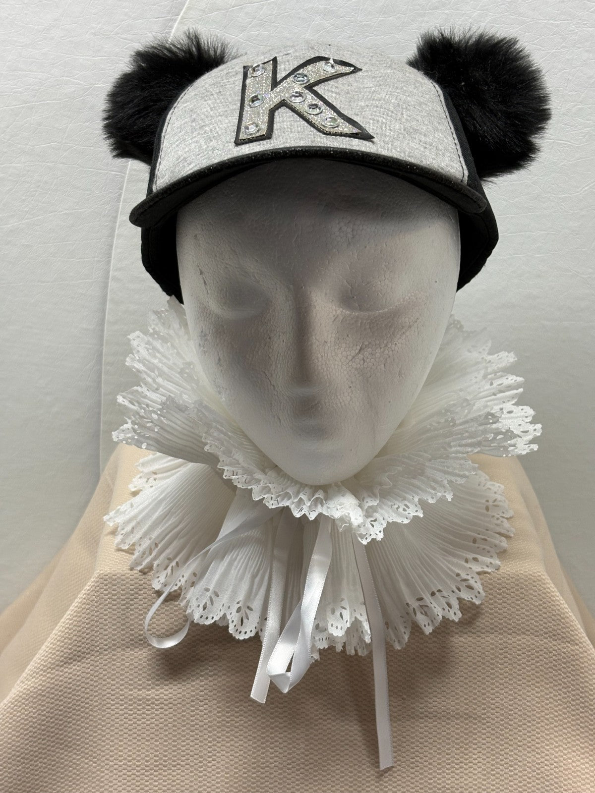 Black Grey Bling Baseball Cap Letter K - Sparkle Glitter Brim - Fuzzy Ears
