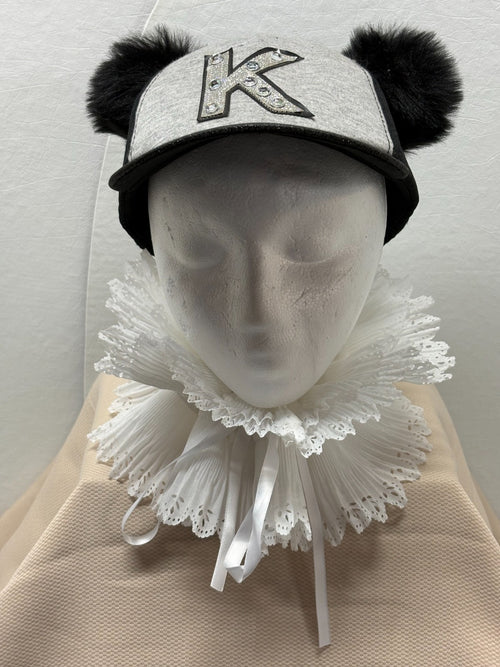 Black Grey Bling Baseball Cap Letter K - Sparkle Glitter Brim - Fuzzy Ears