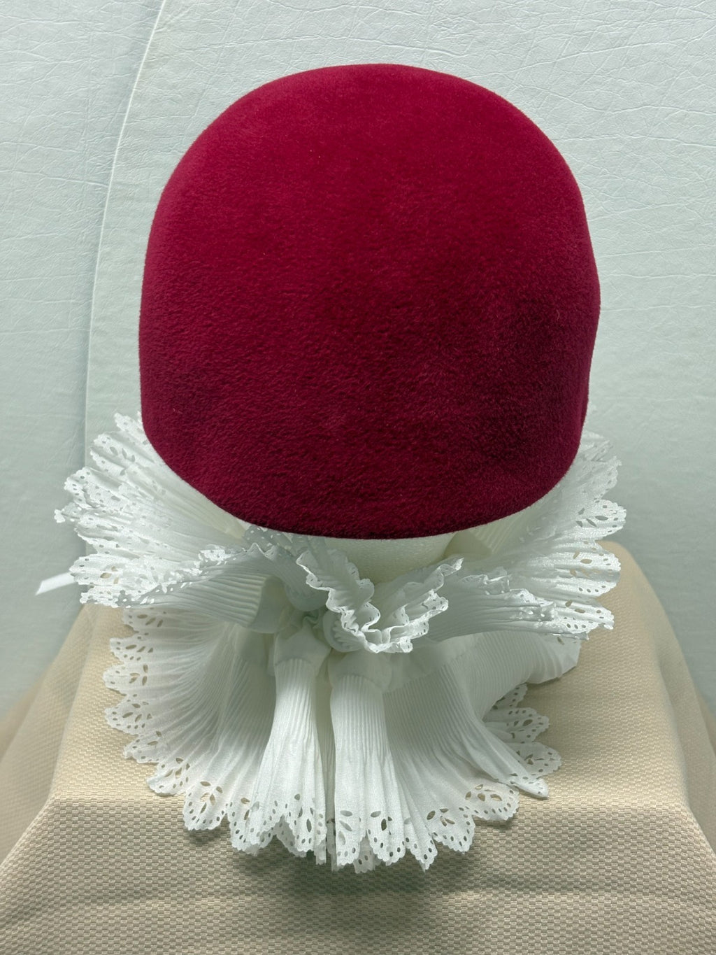 Red Beret Hat - Black Rope Flower Rhinestone - French Parisian Statement Hat