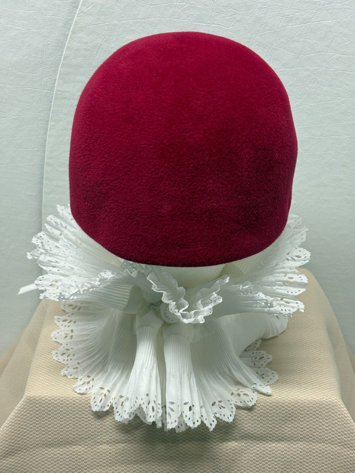 Red Beret Hat - Black Rope Flower Rhinestone - French Parisian Statement Hat