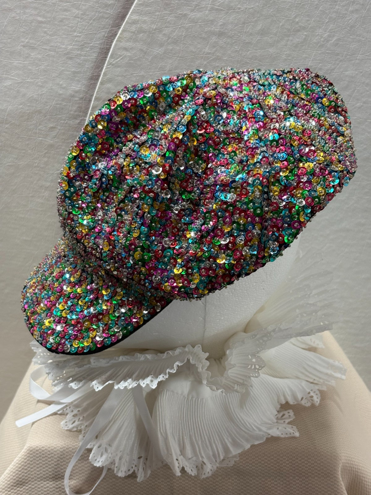 Multicolor Sequin Newsboy Cap - Rainbow Confetti Flat Cap - Sparkle Festival Hat