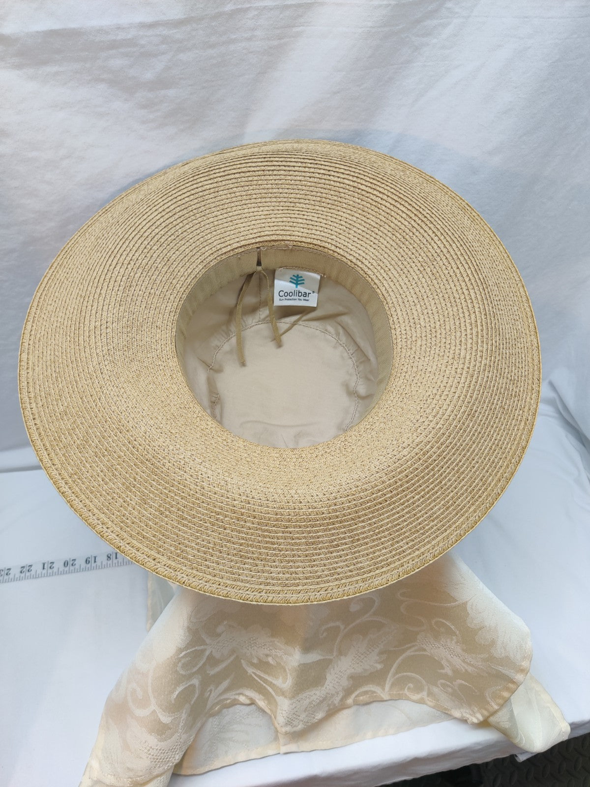 Coolibar UPF 50+ Wide Brim Sun Hat - Beige Natural Straw -Black Band With Flower