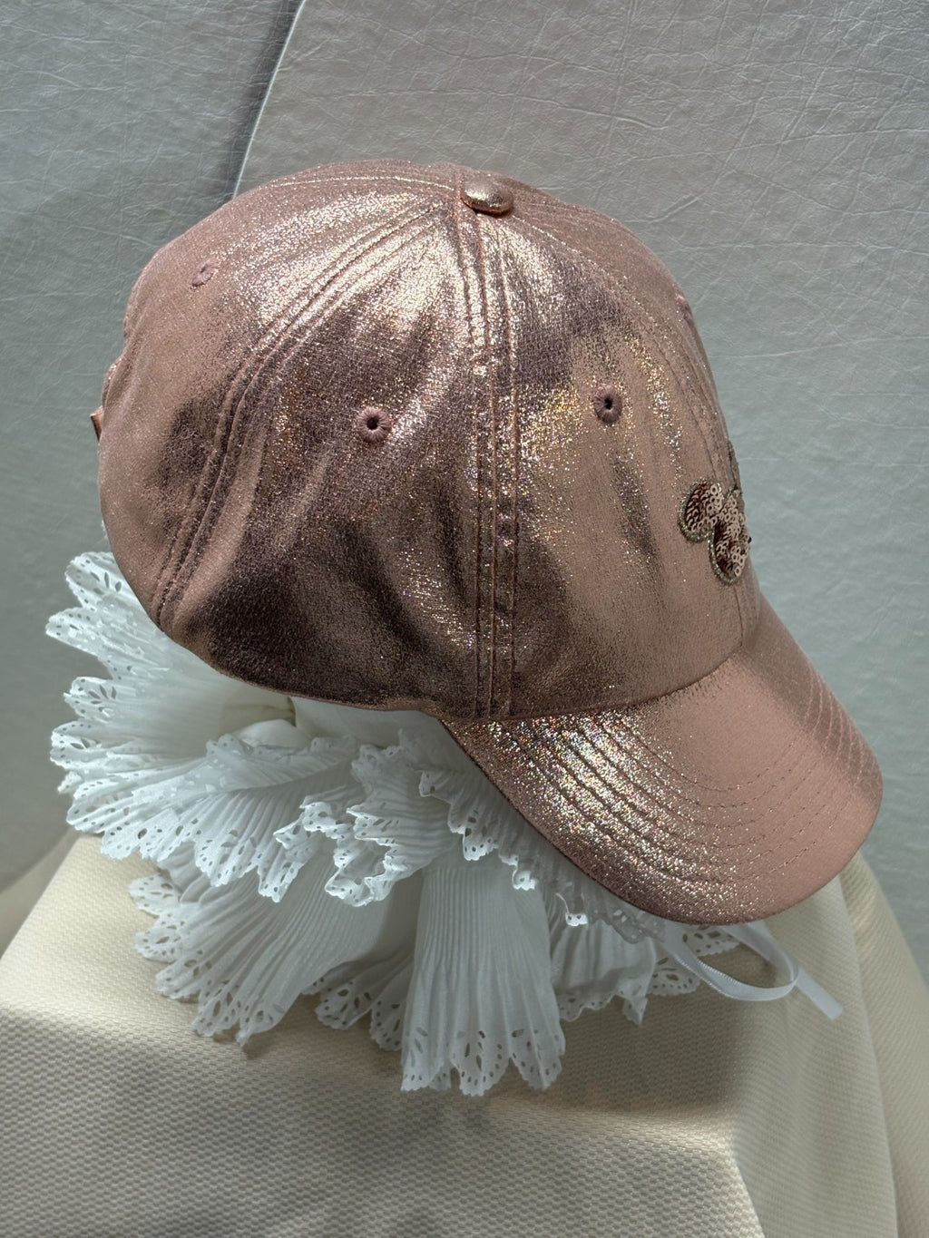 Rose Gold Sequin Mouse Ears Baseball Cap- Metallic Glitter Hat - one size - Pink