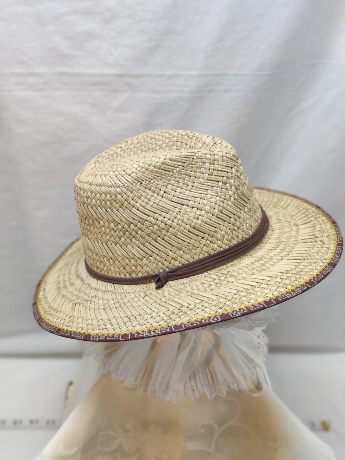 Tommy Bahama Straw Fedora Sun Hat - Natural Woven - Brown Leather Band