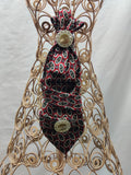 Women's Jabot Necklace - Red Vintage Paisley Tie - Pearl Chain - Oval Buttons
