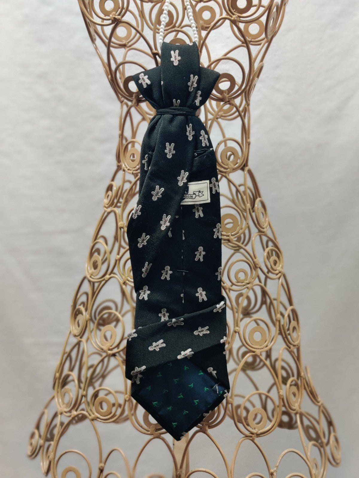Women's Christmas Jabot Necklace - Black Gingerbread Tie - Heart Rhinestone