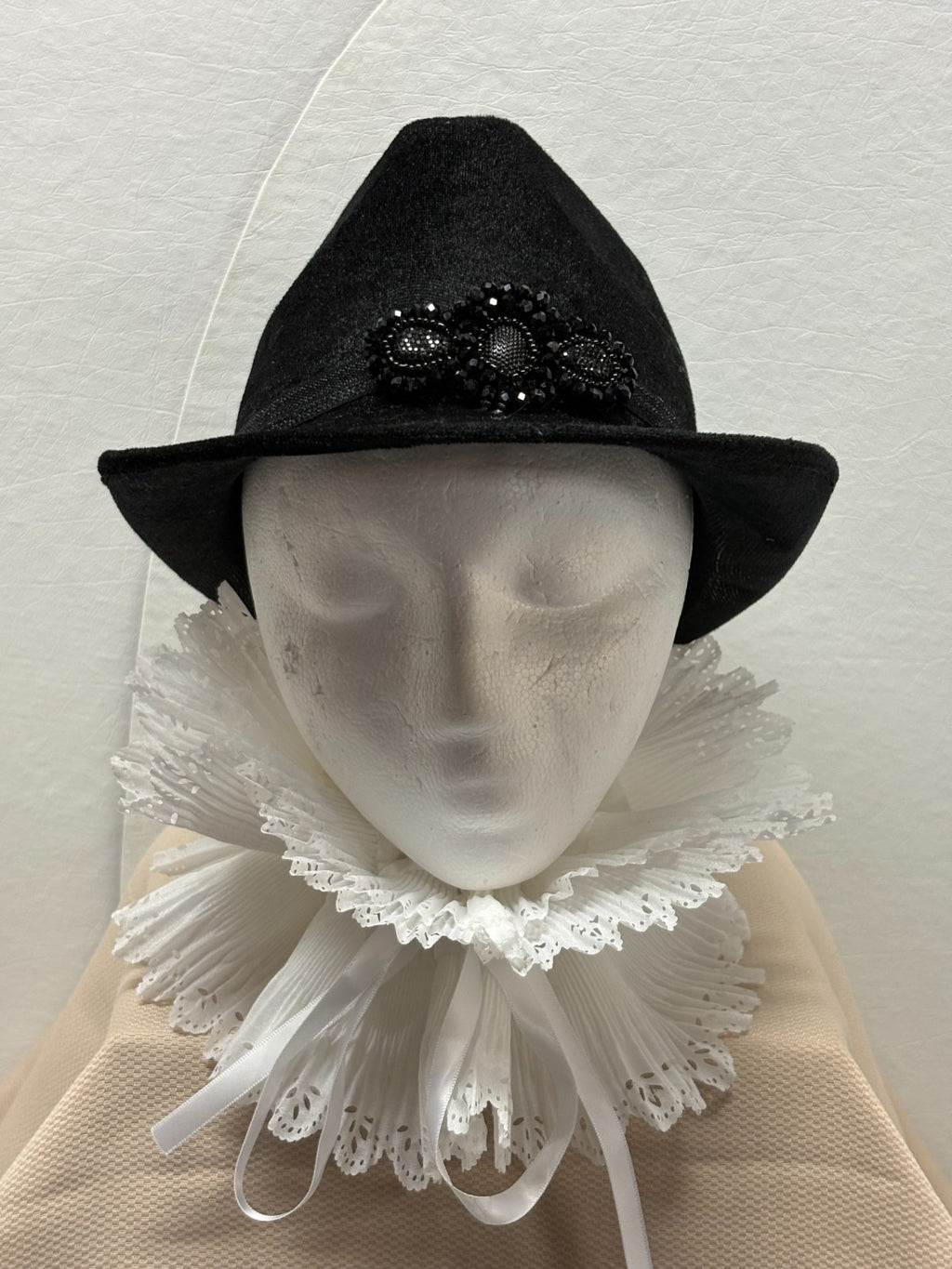 Black Velvet Fedora Hat- Sparkle Shimmer -  Black Beaded Rhinestone Bow Brooch