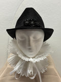 Black Velvet Fedora Hat- Sparkle Shimmer -  Black Beaded Rhinestone Bow Brooch