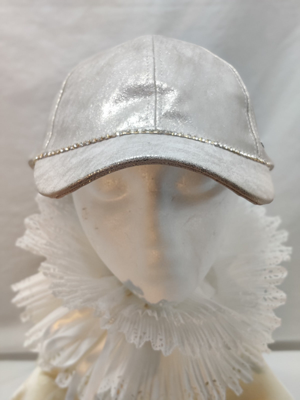 Silver Metallic Baseball Cap Bling Rhinestone Trim - Sparkly Glam Athleisure Hat