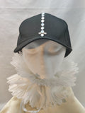 Black Baseball Cap Bow Back Bunny Ears - Iridescent Rhinestone Bling - Coquette