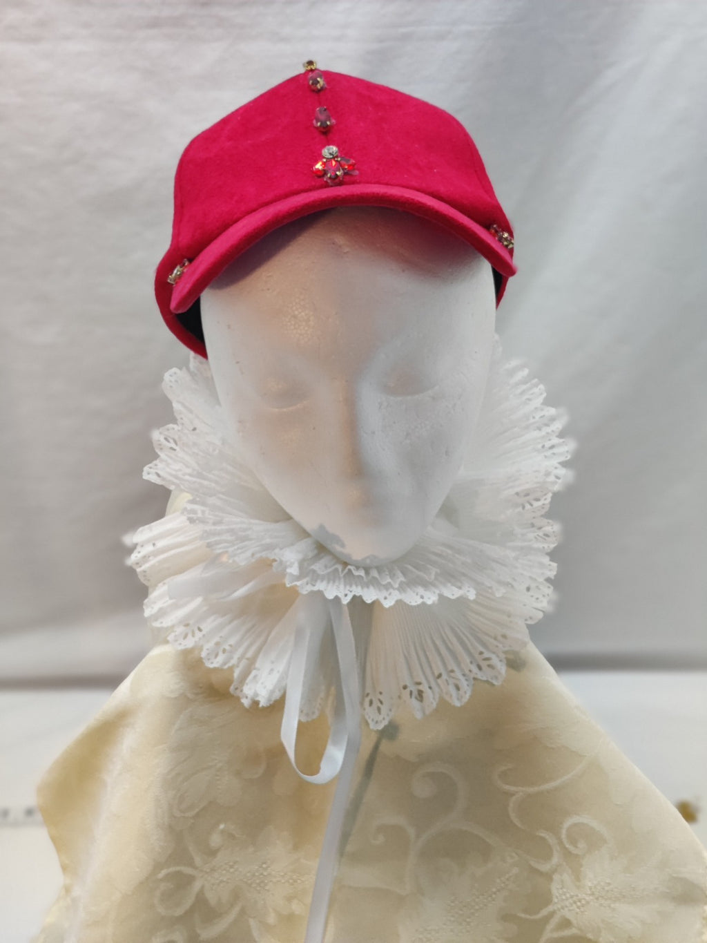 Red Suede Baseball Cap Ruby Rhinestone Jewels - Valentine Christmas Bling Hat