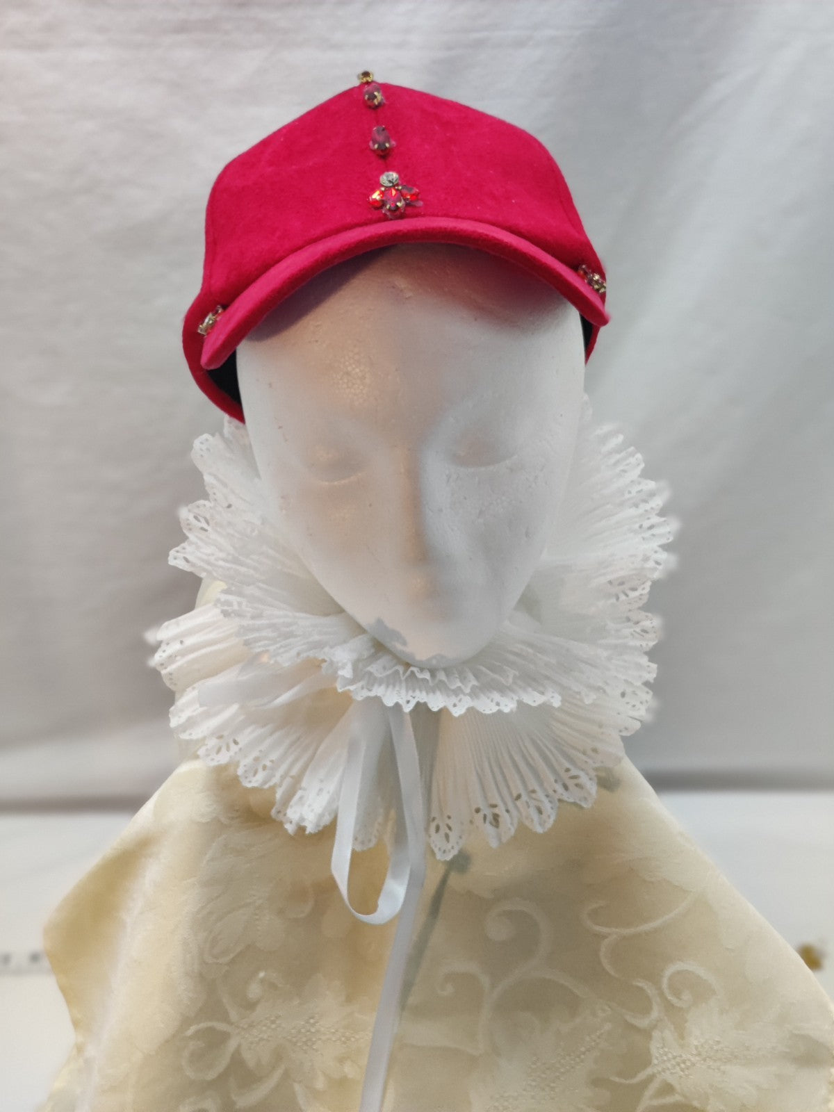 Red Suede Baseball Cap Ruby Rhinestone Jewels - Valentine Christmas Bling Hat