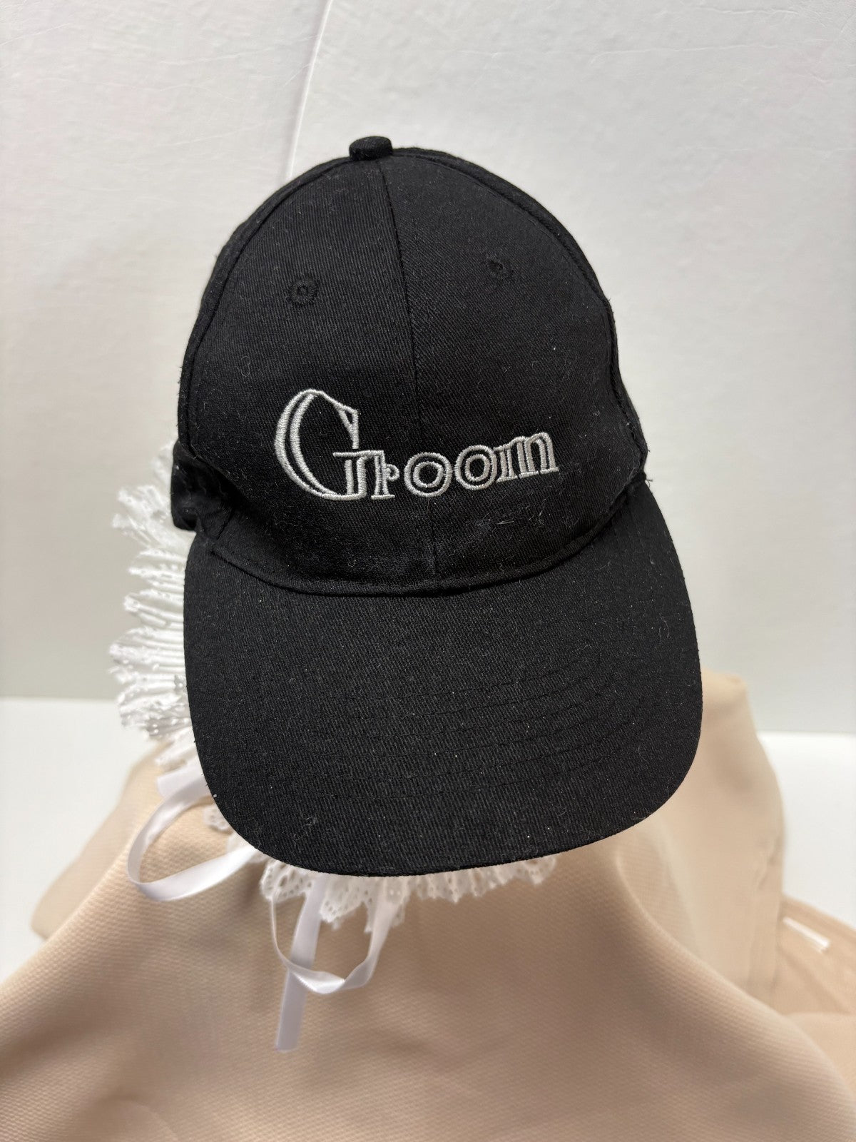 Bride Cowboy Hat plus Groom Baseball Cap couple set - Wedding Bundle $8 EXTRA!