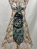Women's Couture Jabot Necklace - Teal Abstract Tie - Pearl Circle Drops