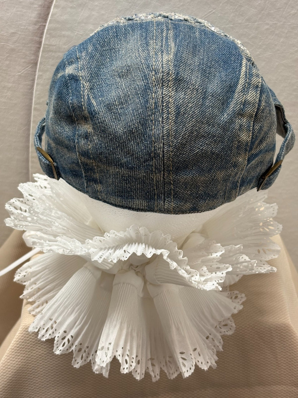 Denim Newsboy Cap - Pearl & Rhinestone Flat Cap - Bling Distressed Denim - Boho