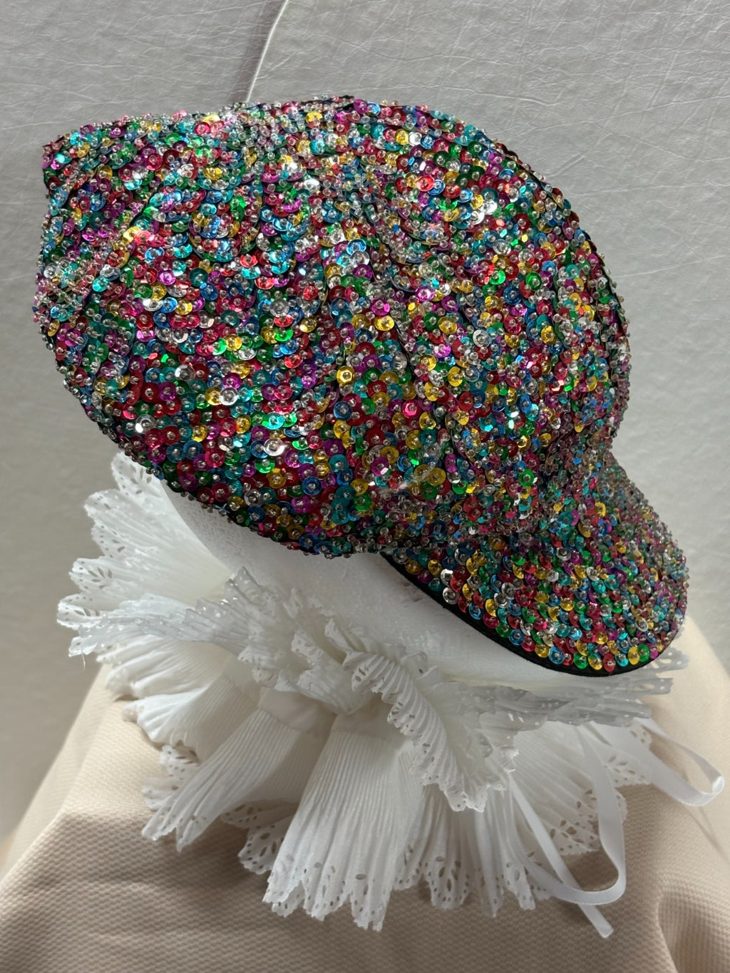 Multicolor Sequin Newsboy Cap - Rainbow Confetti Flat Cap - Sparkle Festival Hat