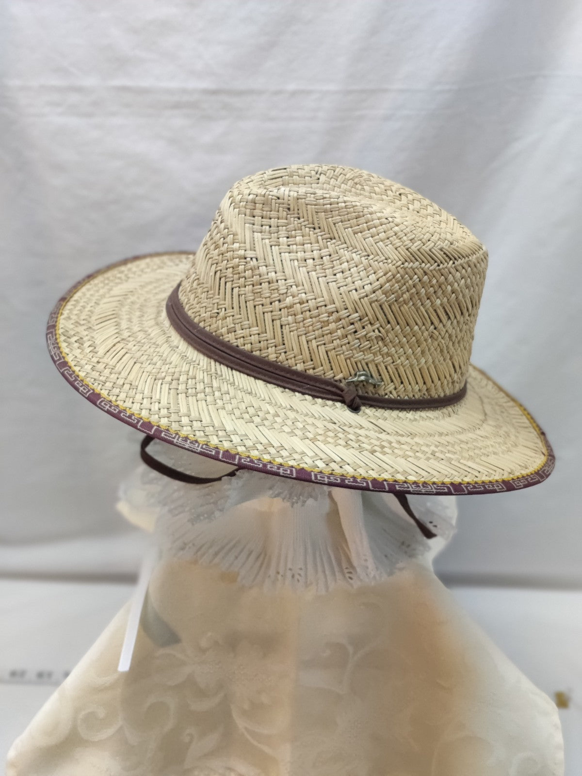 Tommy Bahama Straw Fedora Sun Hat - Natural Woven - Brown Leather Band