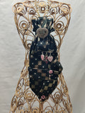 Women's Luxury Jabot Necklace - Black Geometric Silk Tie - Rhinestone Brooch
