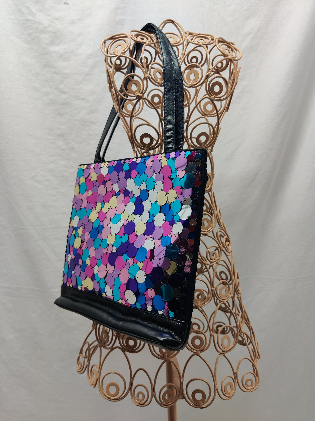Vintage Limited Too Sequin Tote Bag 90s Y2K Multicolor Disco Paillette - Black