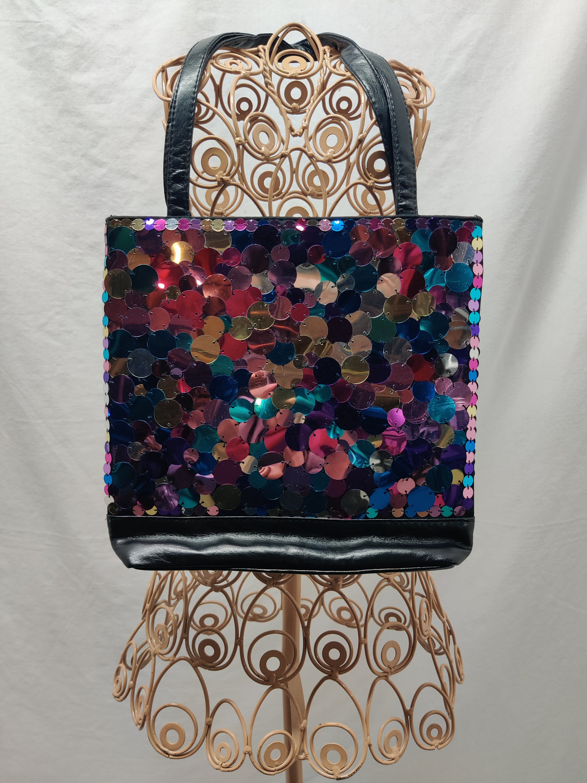 Vintage Limited Too Sequin Tote Bag 90s Y2K Multicolor Disco Paillette - Black