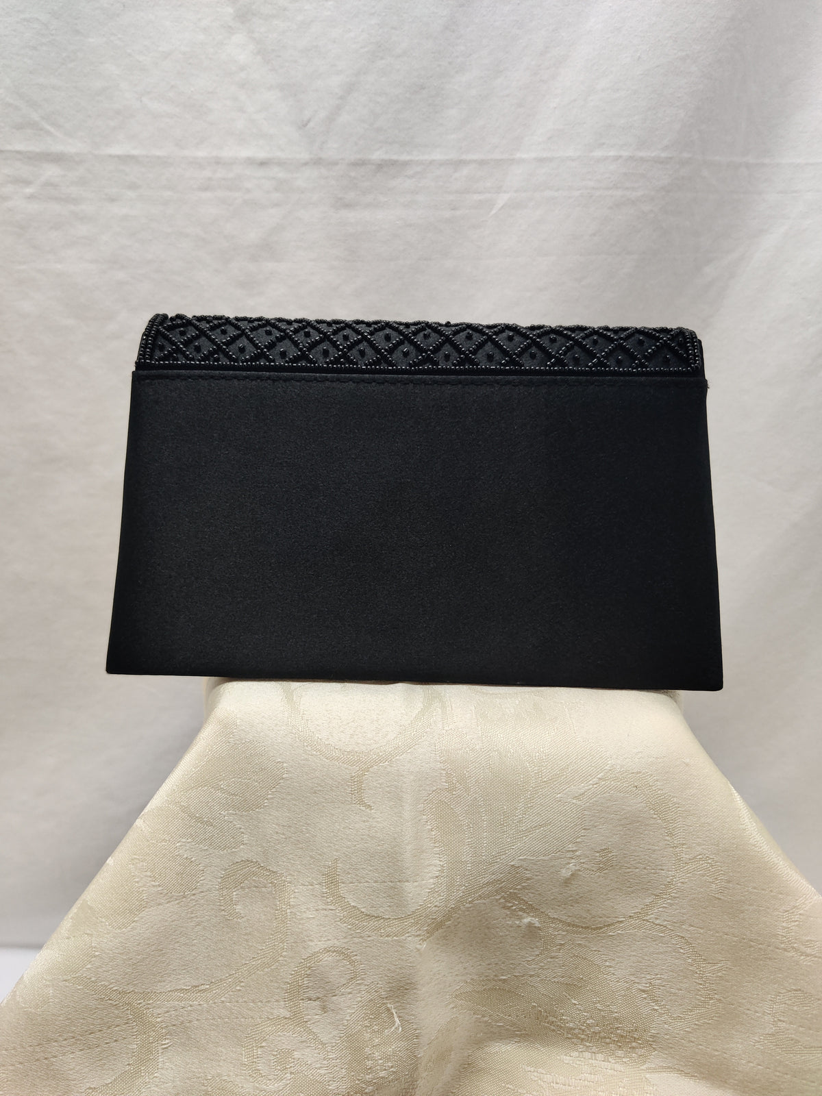 Vintage Bijoux Terner Black Beaded Satin Clutch - Evening Wedding Purse