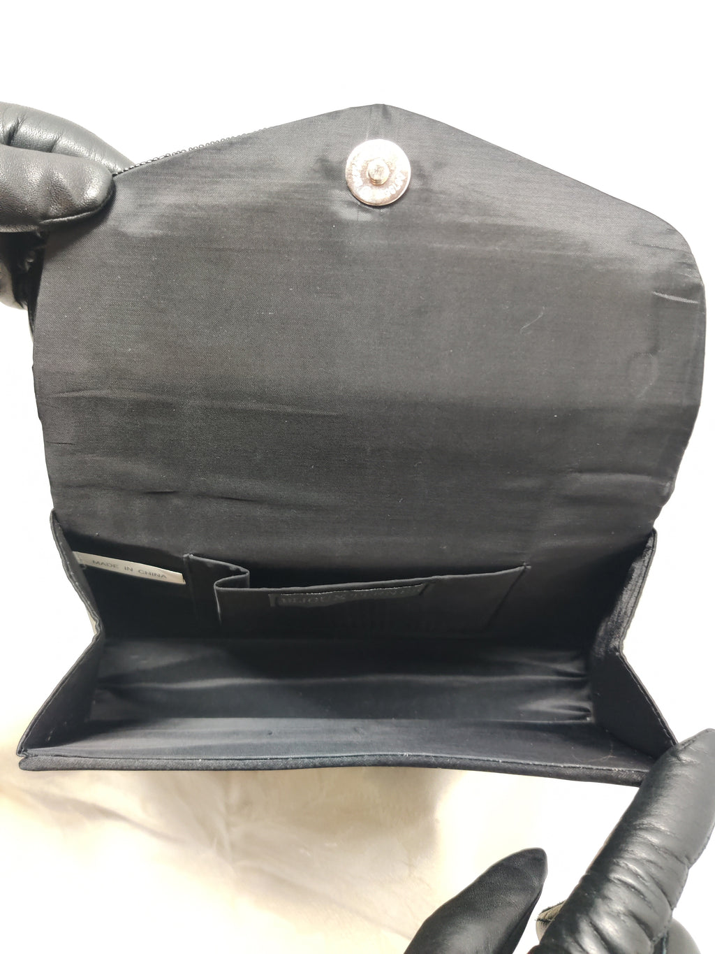 Vintage Bijoux Terner Black Beaded Satin Clutch - Evening Wedding Purse
