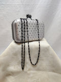 Silver Studded Box Clutch Minaudiere Evening Bag with Chain Strap - Prom Party