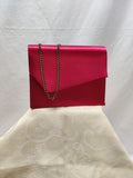 Sparkles Fuchsia Satin Envelope Evening Clutch Bag Gold Chain Strap Formal
