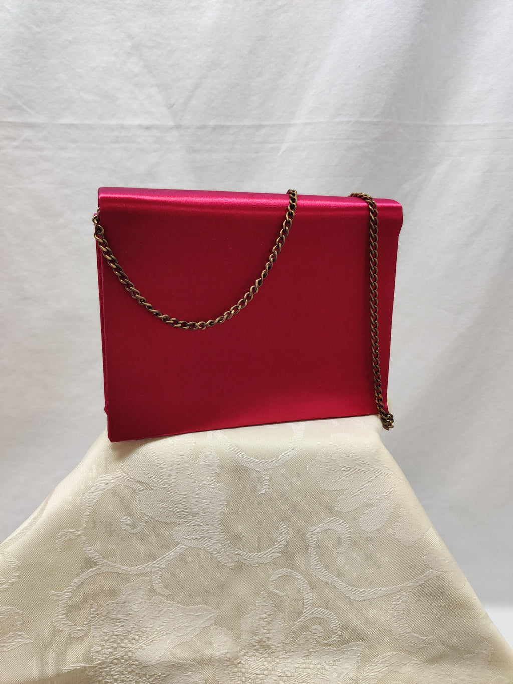 Sparkles Fuchsia Satin Envelope Evening Clutch Bag Gold Chain Strap Formal