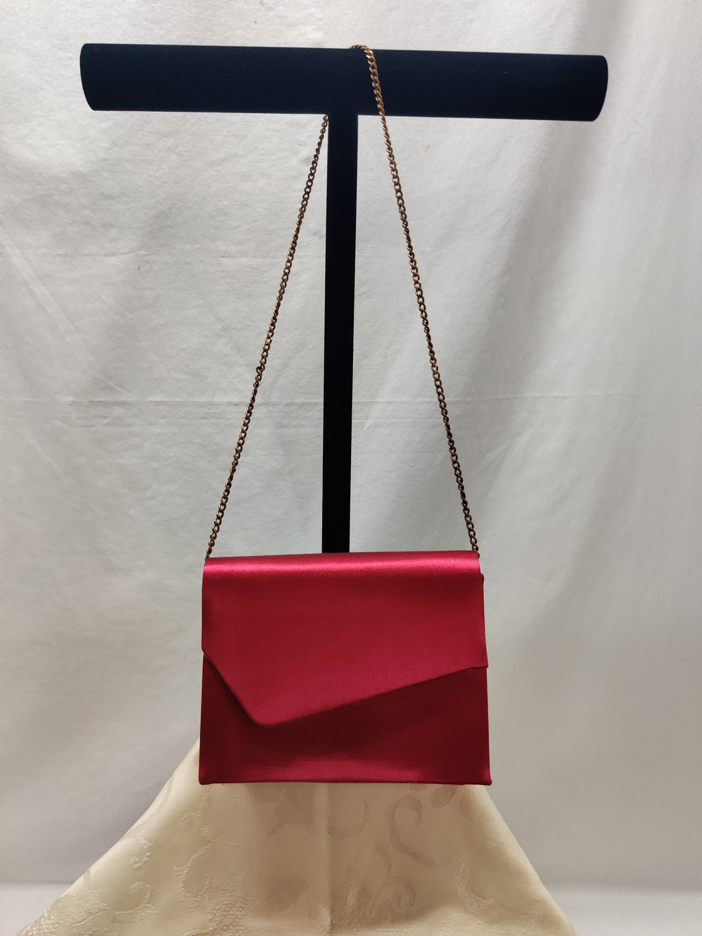 Sparkles Fuchsia Satin Envelope Evening Clutch Bag Gold Chain Strap Formal