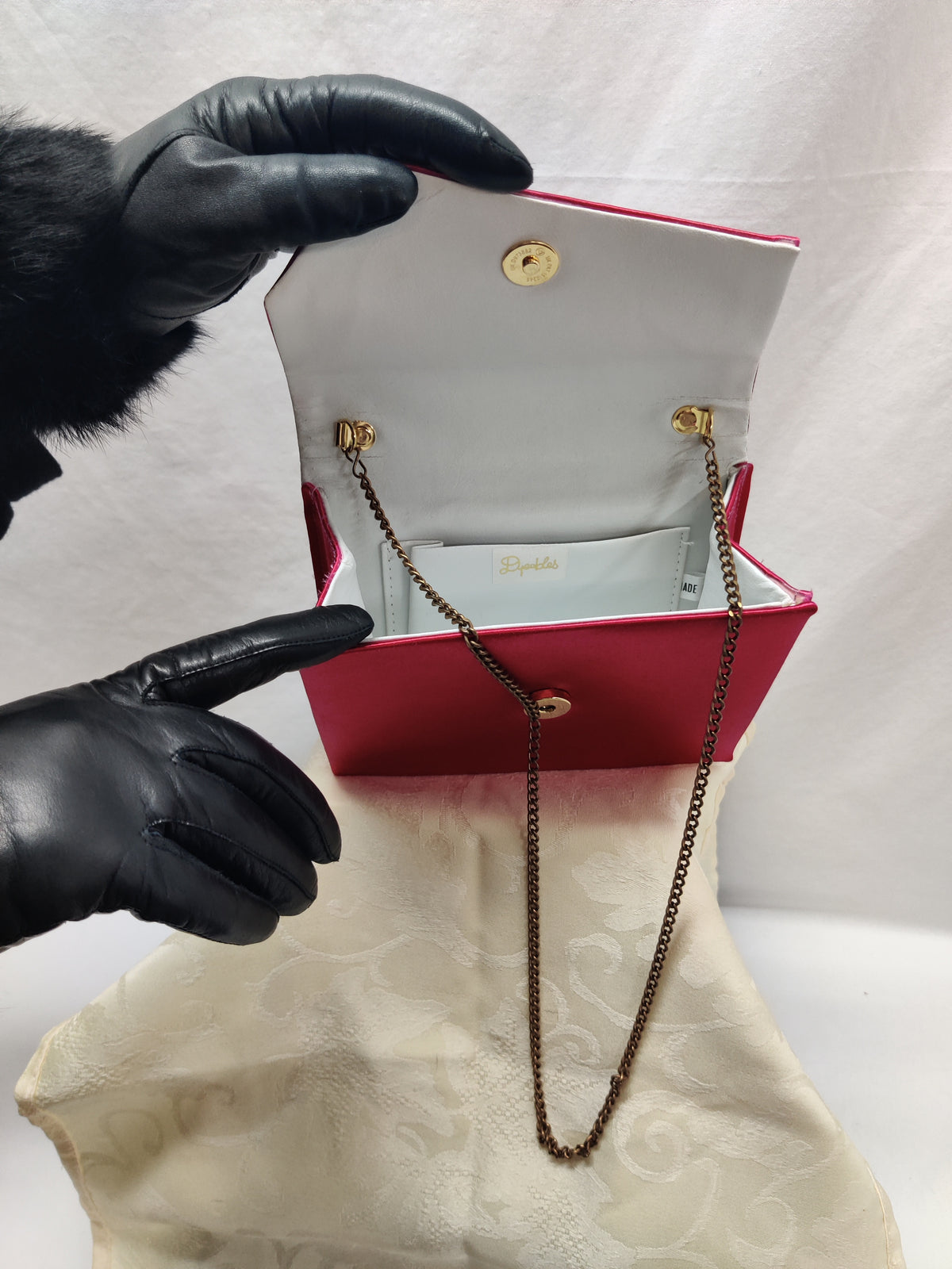 Sparkles Fuchsia Satin Envelope Evening Clutch Bag Gold Chain Strap Formal