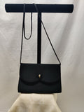 La Regale LTD Vintage Black Satin Evening Bag Rhinestone Bow Cord Trim