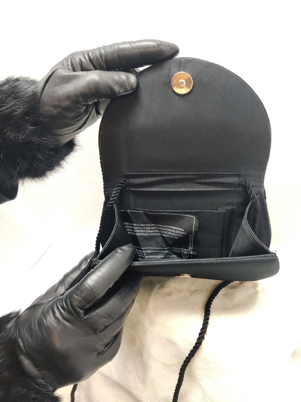 Vintage Black Satin Evening Bag Rope Braid Coil Flap - Shoulder Crossbody Formal
